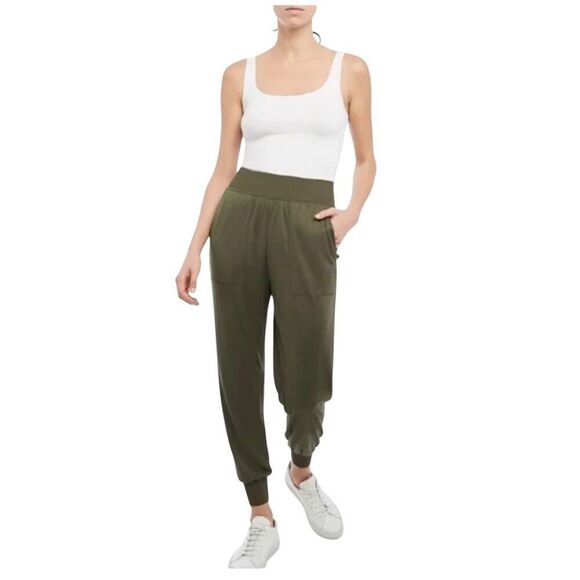 Theory Ribbed Cuff Jogger in Silk Jersey Thyme Green Large - Picture 1 of 7